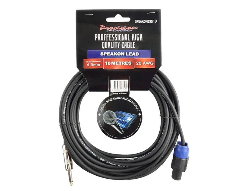 Precision Audio 5 Pack Speakon To 1/4" 6.35mm Cable Amp Mixer Speaker 10m SPEAKON635