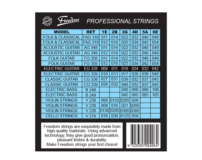 Freedom 10 Pack Electric Guitar Strings - Light Gauge EG328-10PK