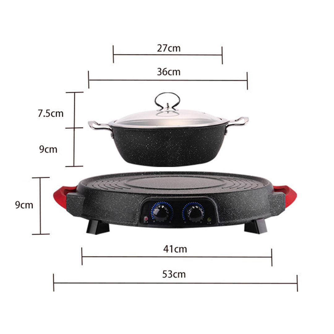 SOGA 2X 2  in 1 Electric Stone Coated Grill Plate Steamboat Two Division Hotpot