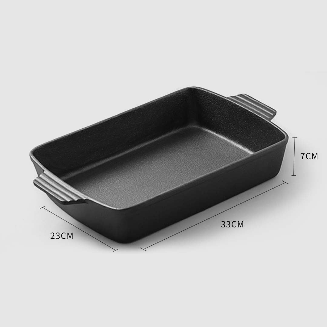 SOGA 2X 33cm Cast Iron Rectangle Bread Cake Baking Dish Lasagna Roasting Pan