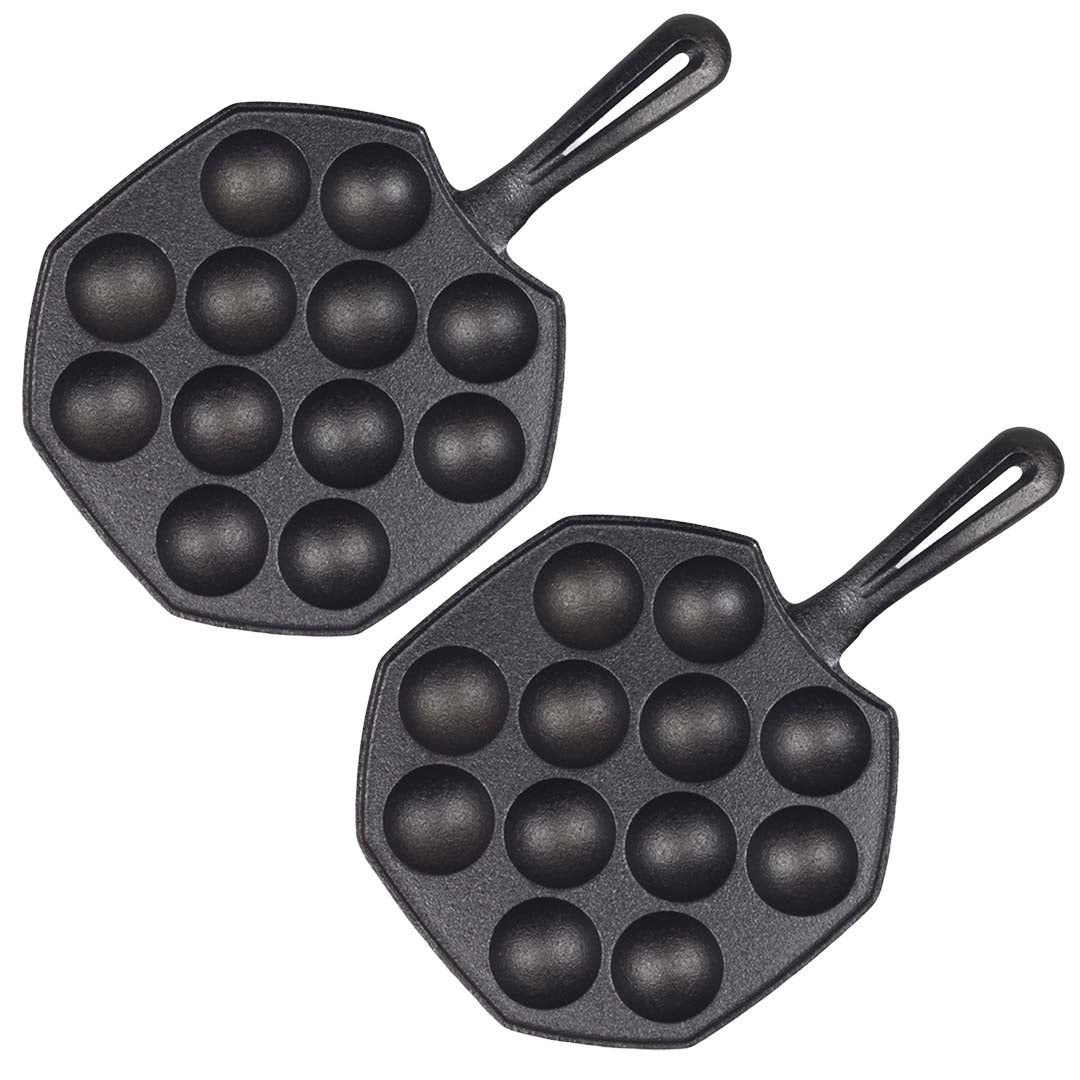 SOGA 2X 18CM Cast Iron Takoyaki Fry Pan Octopus Balls Maker 12 Hole Cavities Grill Mold