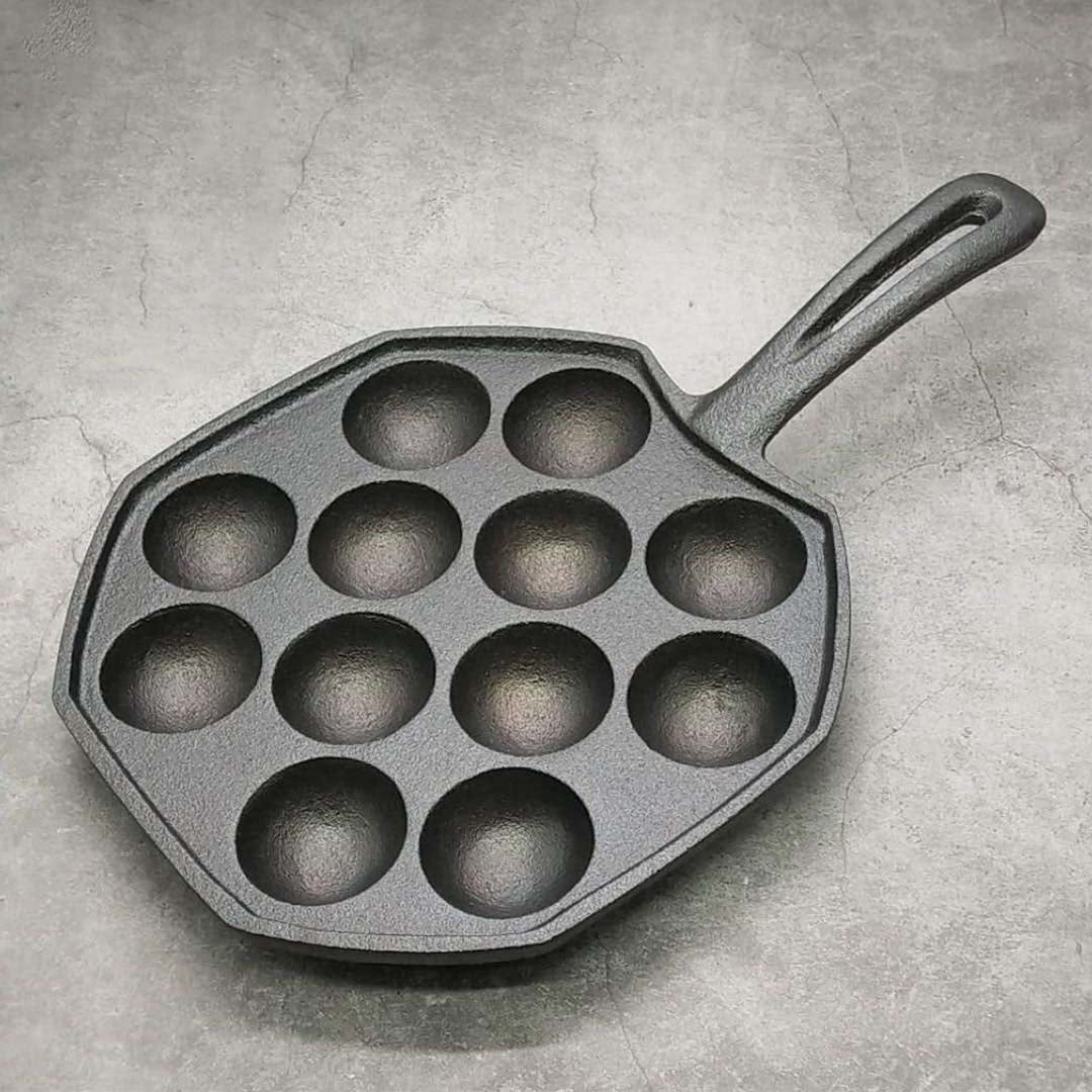 SOGA 2X 18CM Cast Iron Takoyaki Fry Pan Octopus Balls Maker 12 Hole Cavities Grill Mold