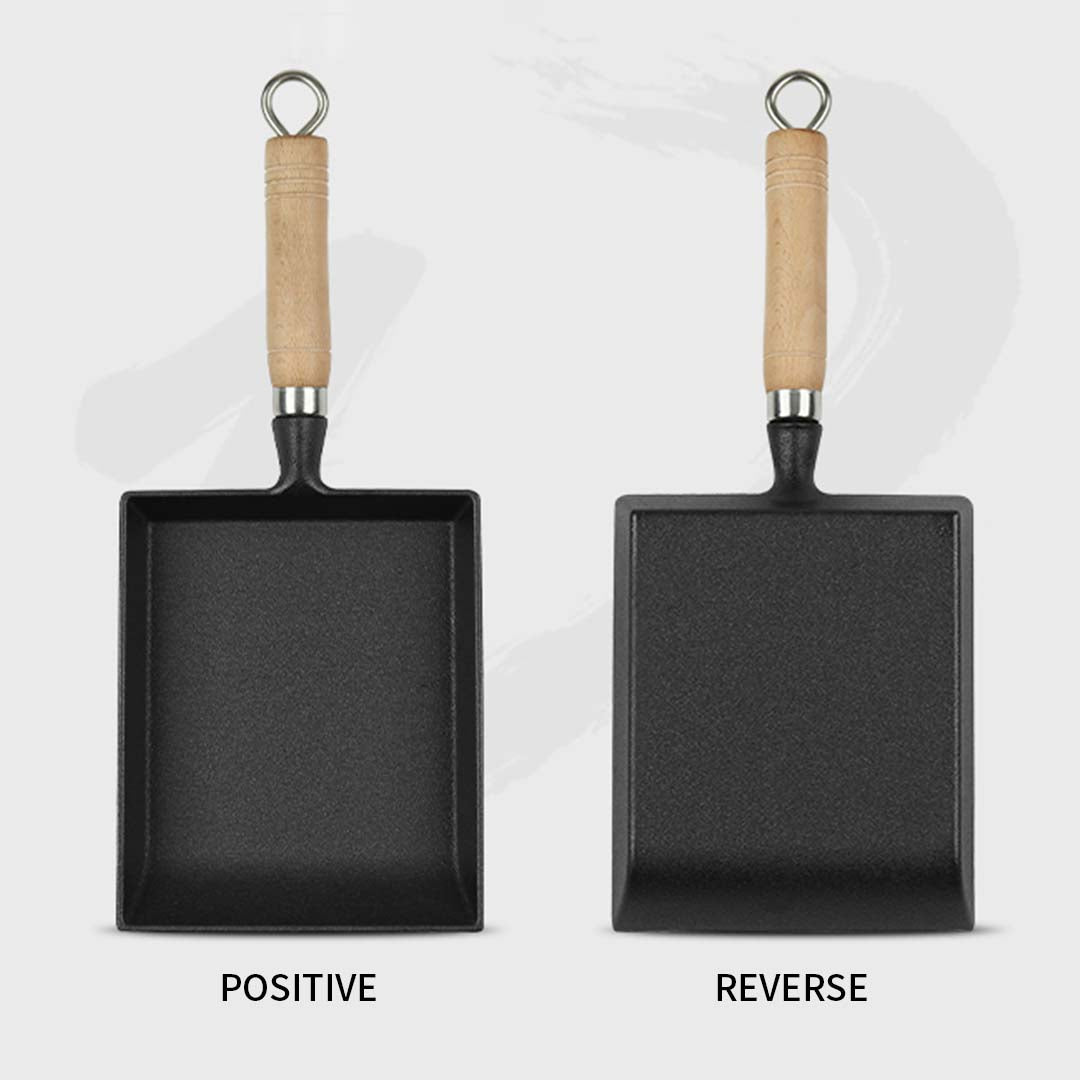 SOGA Cast Iron Tamagoyaki Japanese Omelette Egg Frying Skillet Fry Pan Wooden Handle