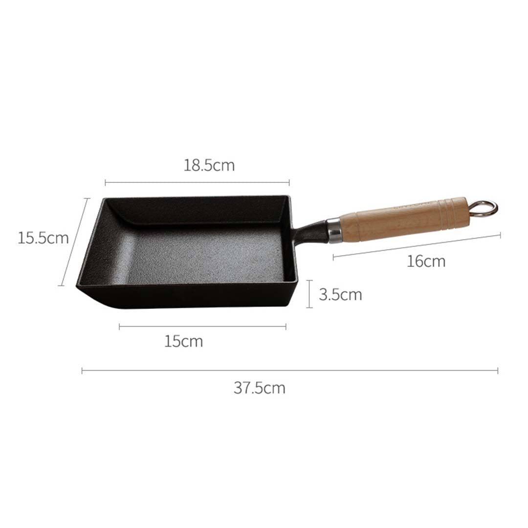 SOGA Cast Iron Tamagoyaki Japanese Omelette Egg Frying Skillet Fry Pan Wooden Handle