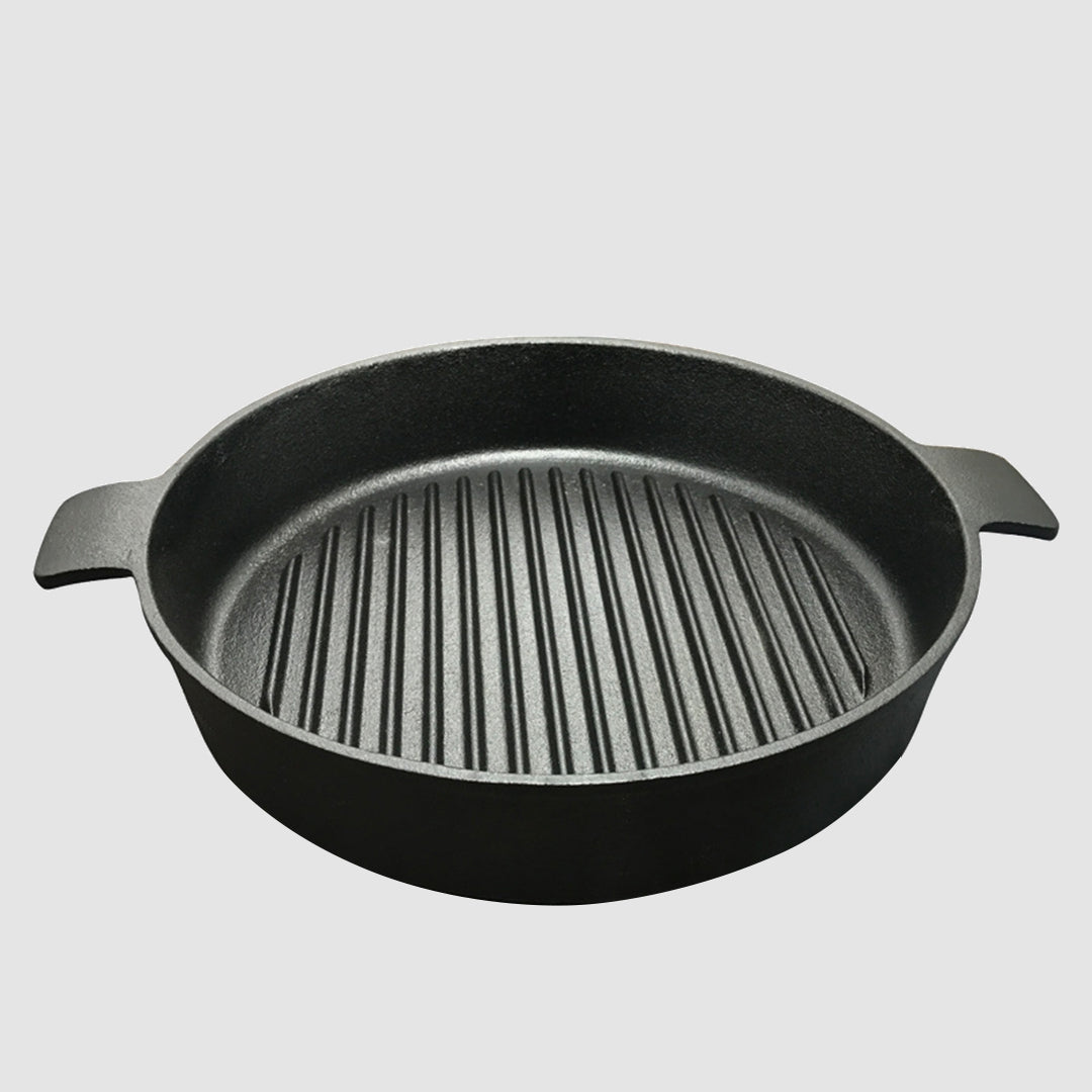 SOGA 26cm Round Ribbed Cast Iron Frying Pan Skillet Steak Sizzle Platter with Handle