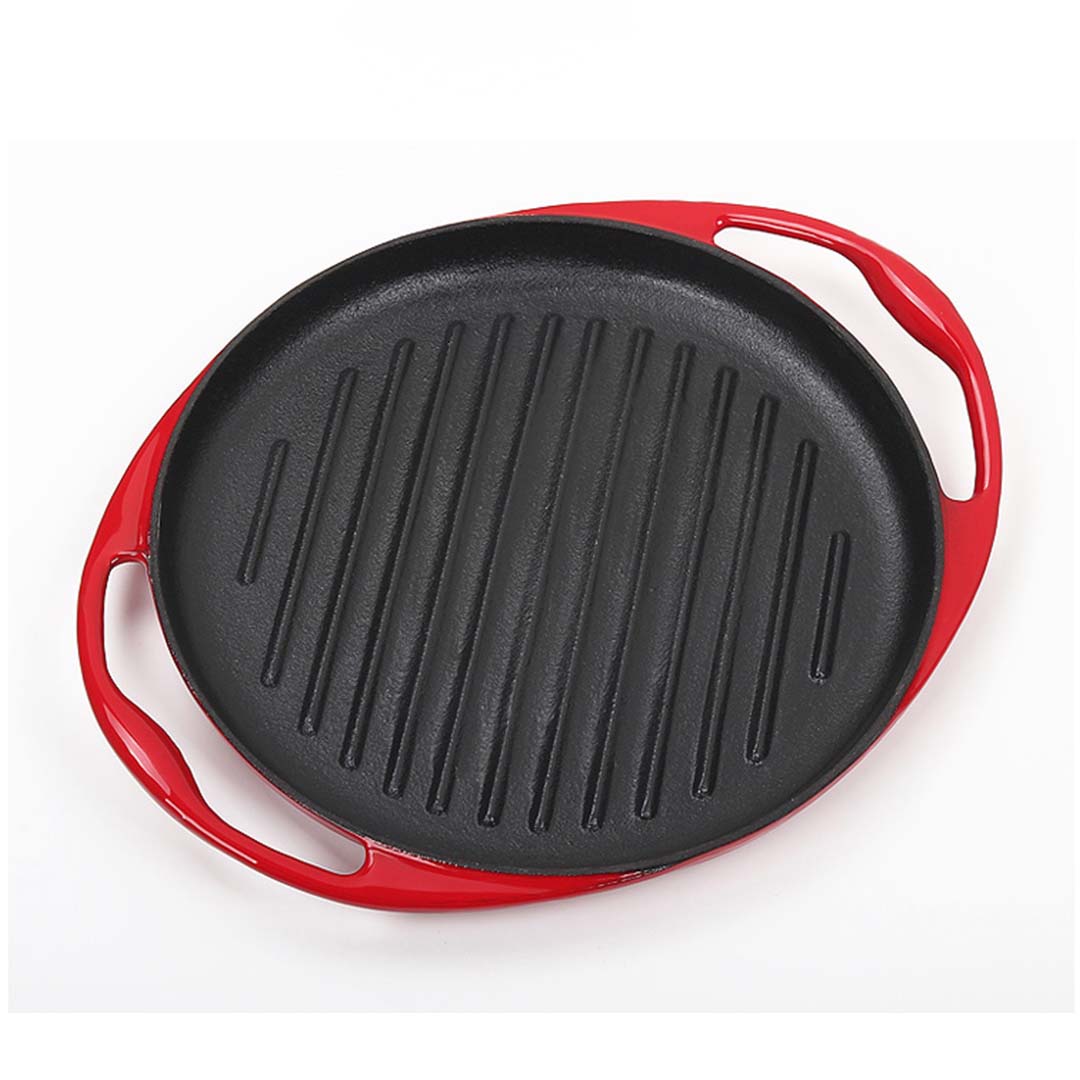 SOGA 2X Enamel Porcelain 26cm Cast Iron Frying Pan Skillet Non-stick Coating Steak Sizzle Platter