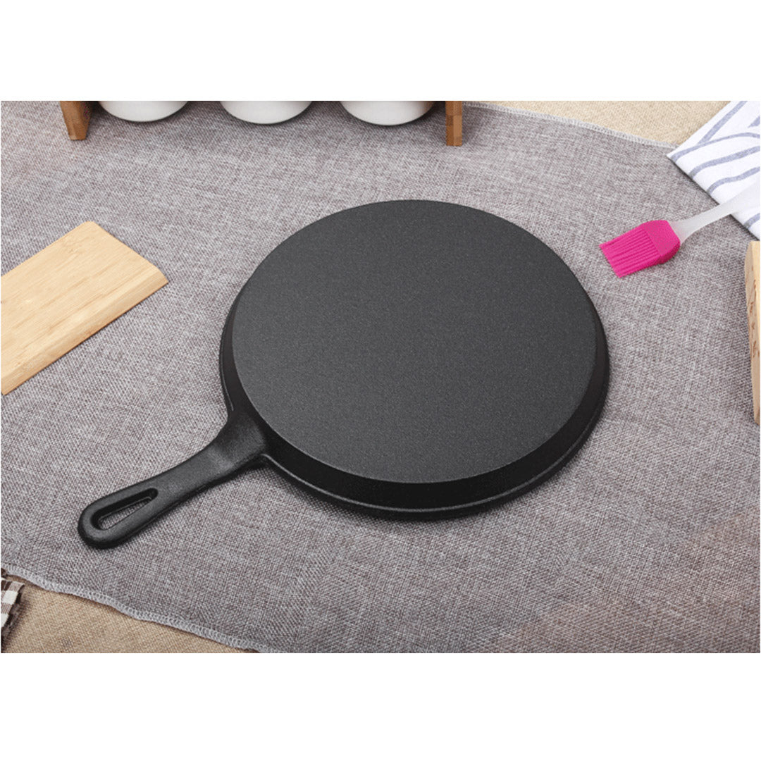 SOGA 2X 26cm Round Cast Iron Frying Pan Skillet Griddle Sizzle Platter
