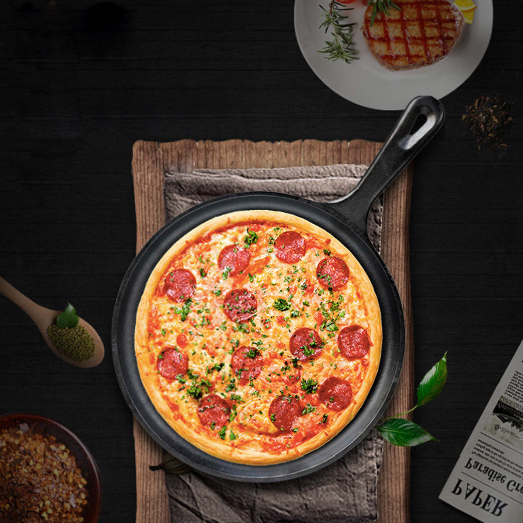 SOGA 2X 26cm Round Cast Iron Frying Pan Skillet Griddle Sizzle Platter