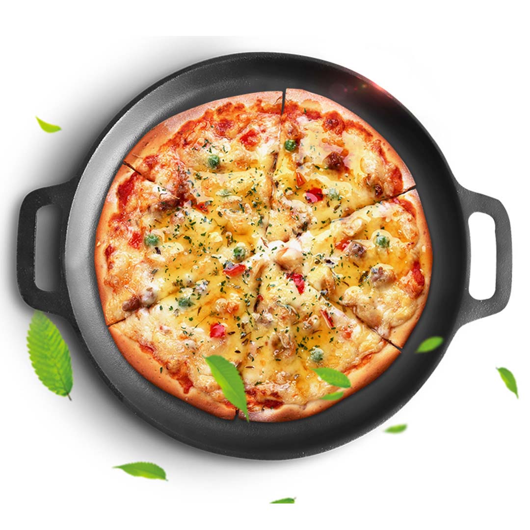 SOGA 2X Cast Iron 30cm Frying Pan Skillet Coating Steak Sizzle Platter