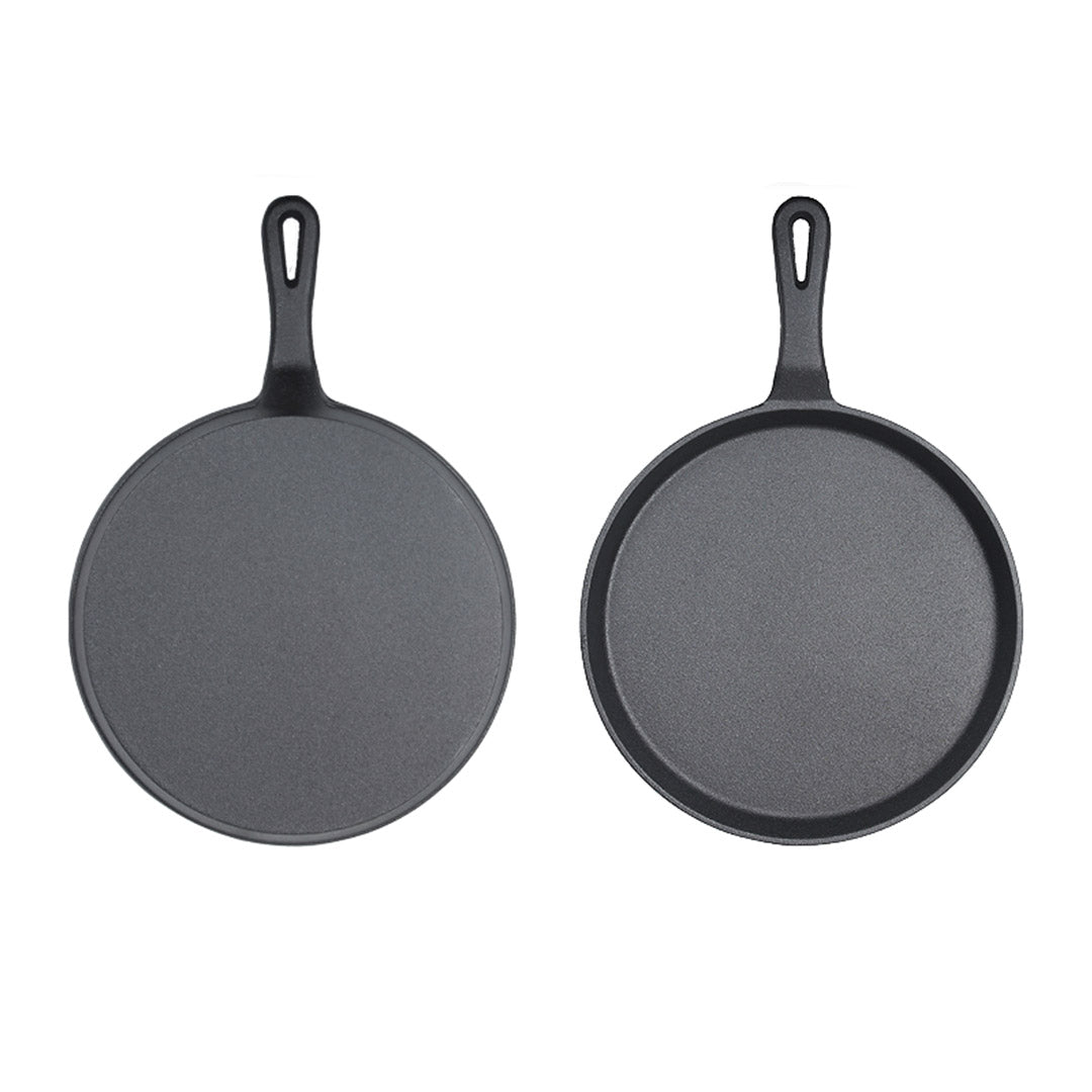 SOGA 26cm Round Cast Iron Frying Pan Skillet Griddle Sizzle Platter