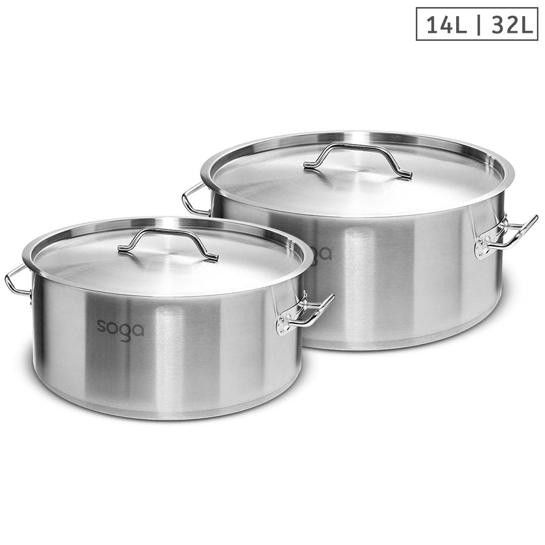 SOGA Stock Pot 14L 32L Top Grade Thick Stainless Steel Stockpot 18/10