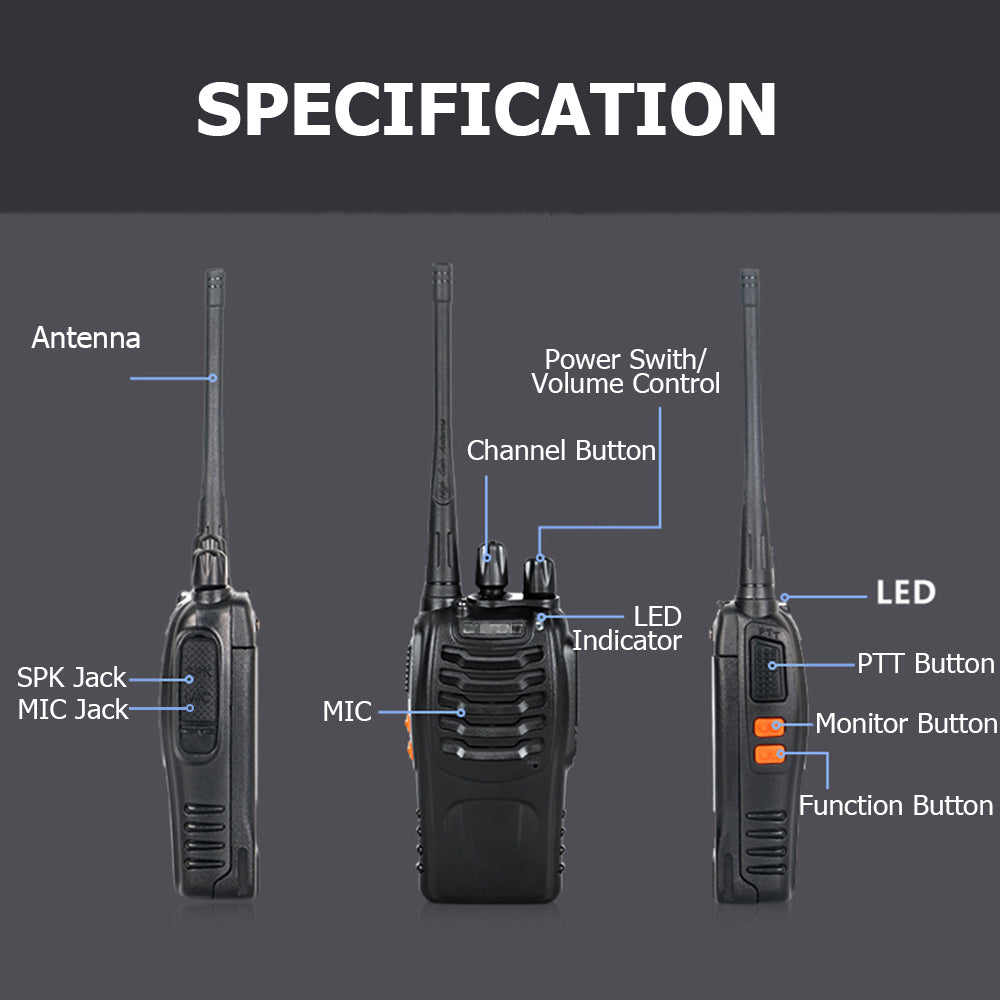 2pcs Walkie Talkie BF-888S Handheld Two-Way Radio UHF 400-470MHz 5W