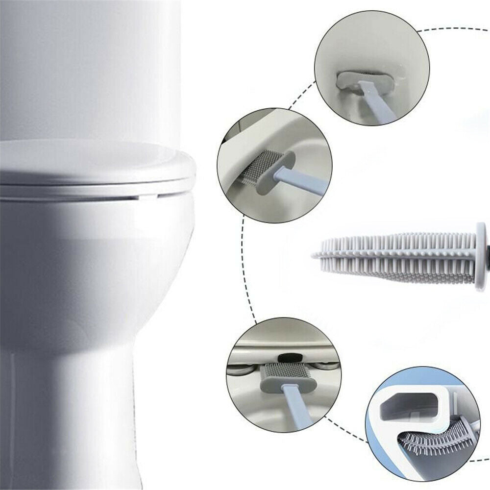 2PCS Bathroom Silicone Bristles Toilet Brush with Holder Creative Cleaning Brush