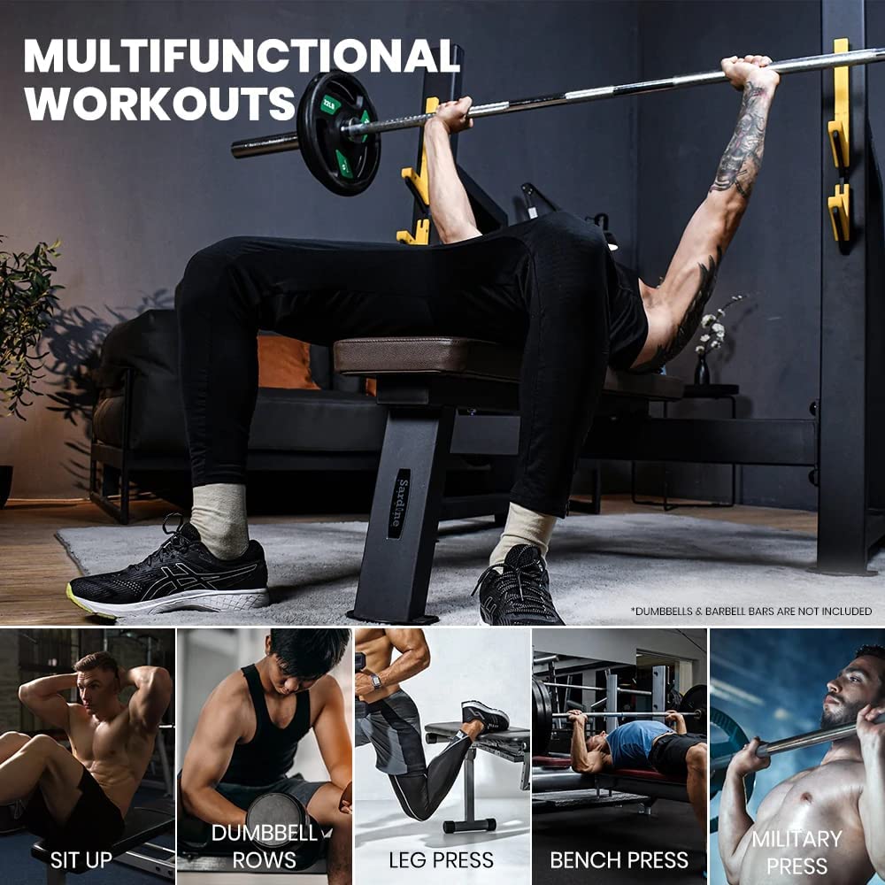 Sardine Sport Olympic Flat Weight Bench Press, Multifunctional Strength Training&Home Gym System