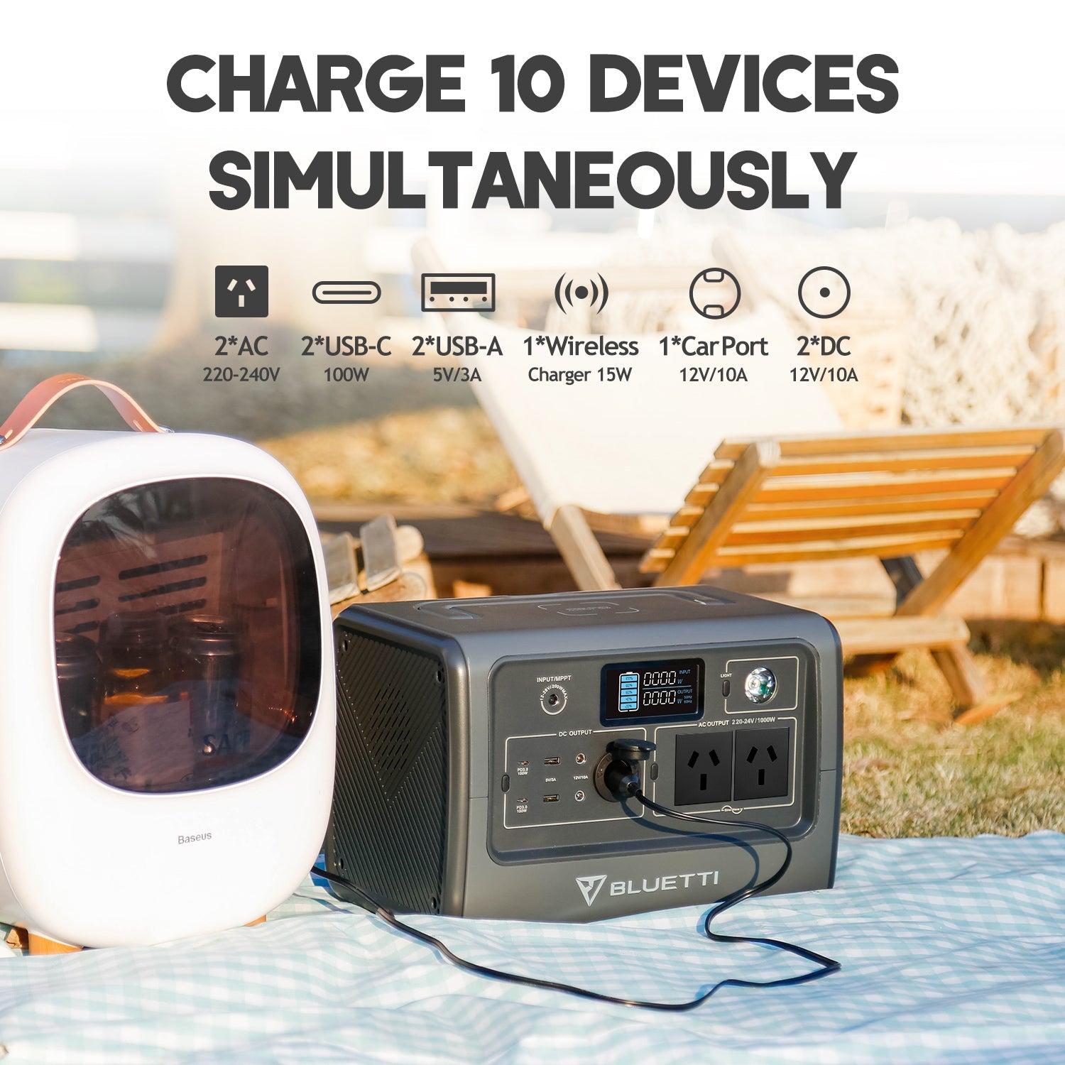 BLUETTI EB70 Portable Power Station 800W 716Wh LiFePo4 Battery with AU plug for Camping Outdoor Home Off-grid Blue