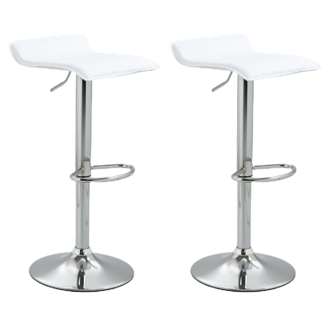 2x Counter Height Faux Leather Upholstered Adjustable Height Swivel Bar Stools -White