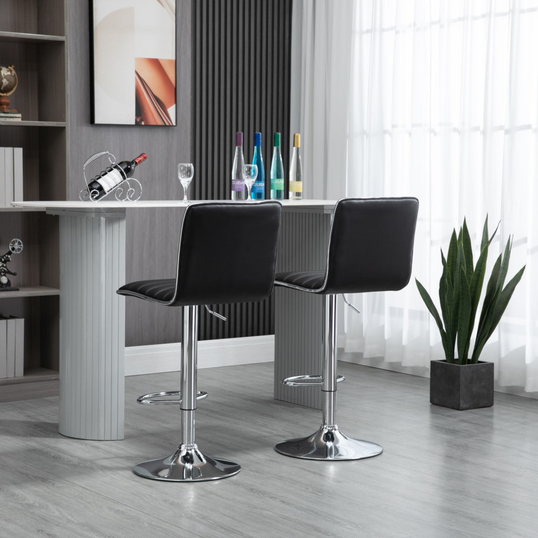 2x Counter Height PU Leather Upholstered Adjustable Height Swivel Bar Stools -Black