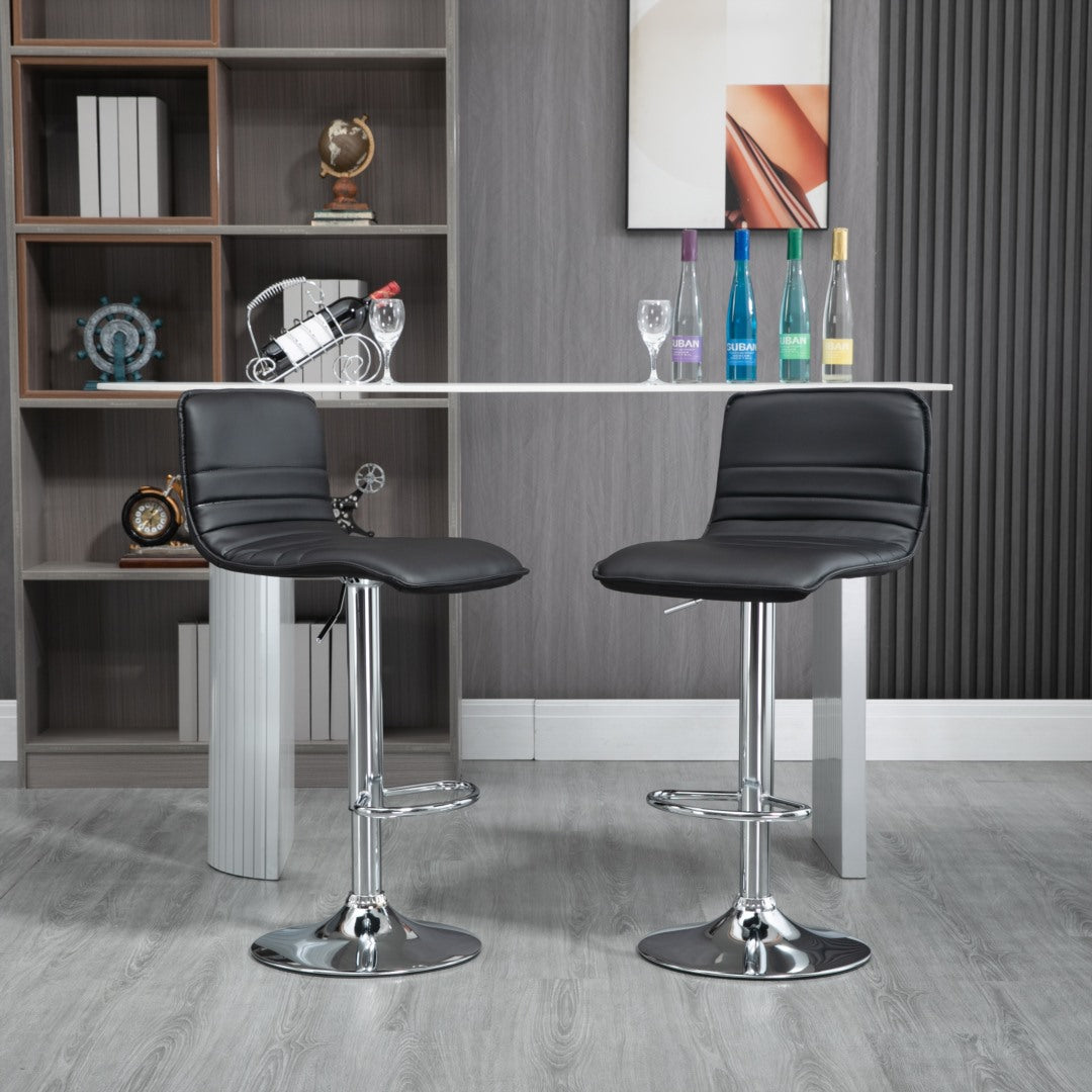 2x Counter Height PU Leather Upholstered Adjustable Height Swivel Bar Stools -Black