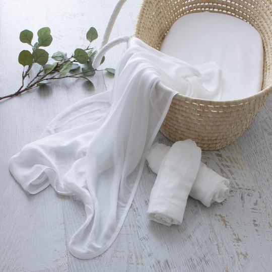 Bubba Blue Bamboo White 3pk Muslin Swaddle Wraps 54152