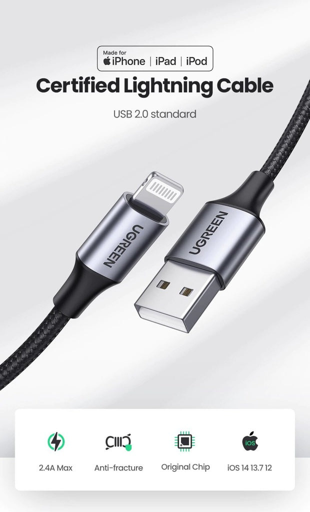 UGREEN USB-A to  Cable 1m (Aluminium case, Silver) - 60161