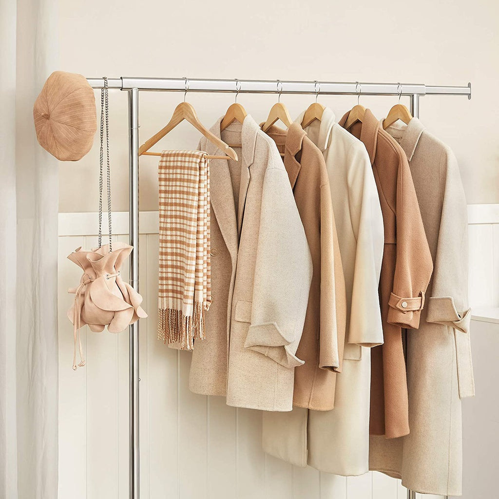 SONGMICS Heavy Duty Clothes Rack on Wheels Metal Chrome Extendable HSR11S