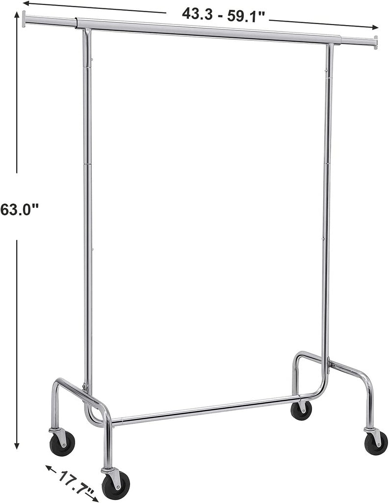 SONGMICS Heavy Duty Clothes Rack on Wheels Metal Chrome Extendable HSR11S