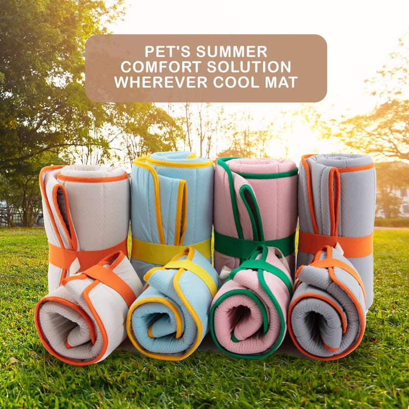 Banhamsisun L Beige Pet Dog Cooling Mat Non-Slip Travel Roll Up Cool Pad Bed Outdoor