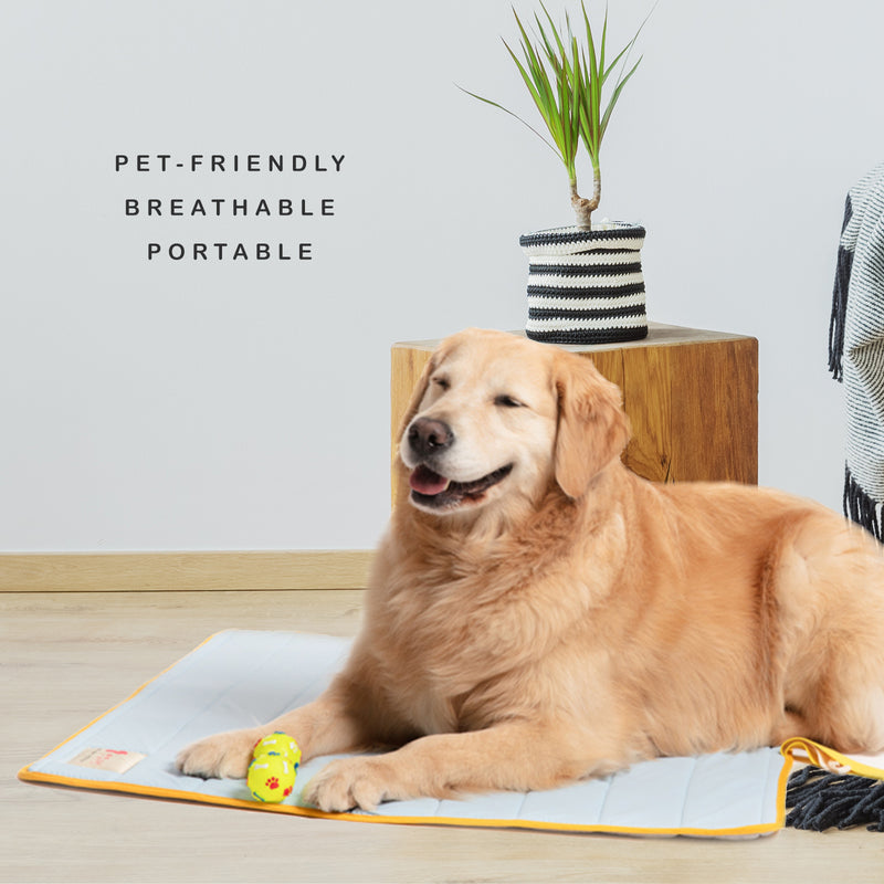 Banhamsisun M Beige Pet Dog Cooling Mat Non-Slip Travel Roll Up Cool Pad Bed Outdoor
