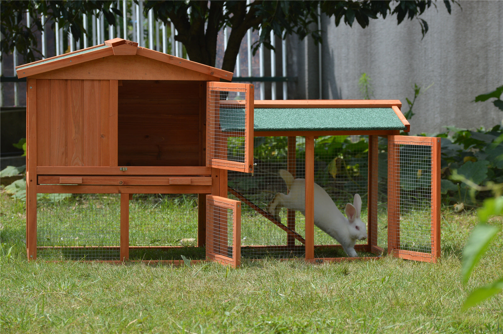 146cm Rabbit Hutch Metal Run Wooden Cage Guinea Pig Cage House