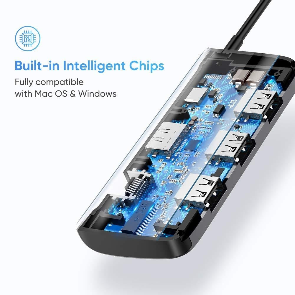 UGREEN Type C 6 in 1 Multifultion adaptor HDMI/RJ45/USB3.0 x 3/TypeC PD Protocal (50771)