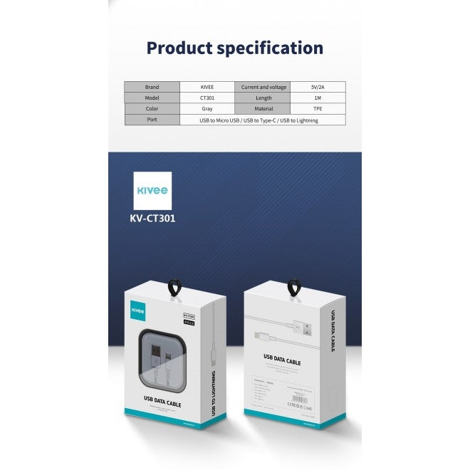 KIVEE CT301 iPhone 8-pin Charging Cable 1M