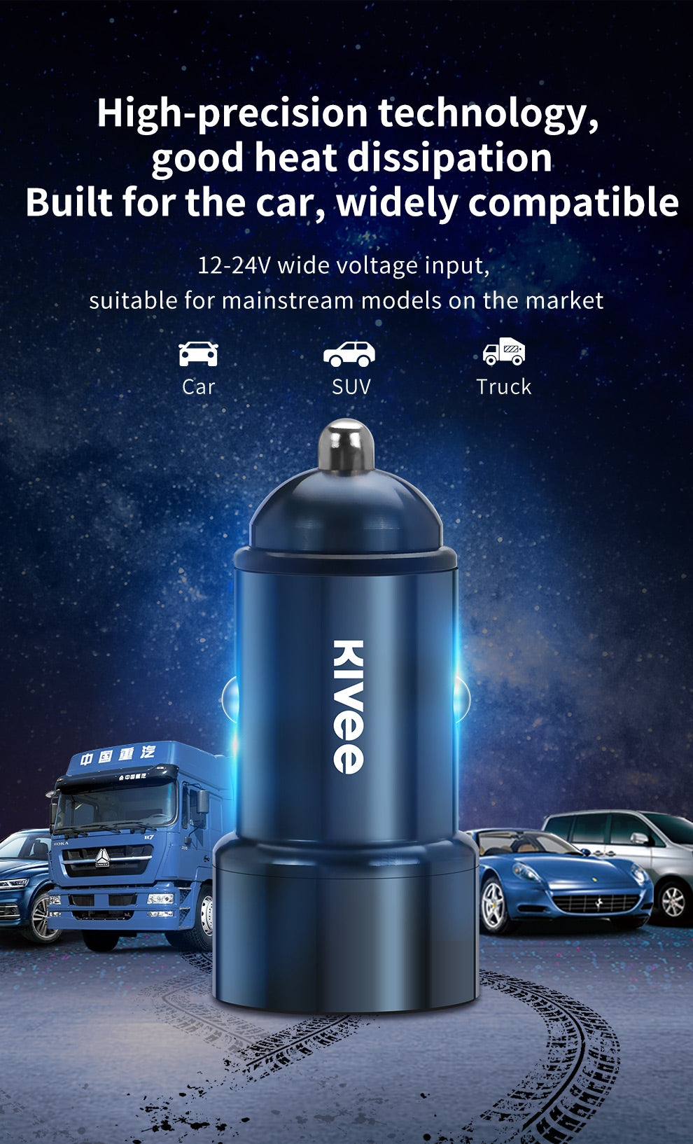 KIVEE UT202 car charger with Dual USB - 2.4 A Dark Blue