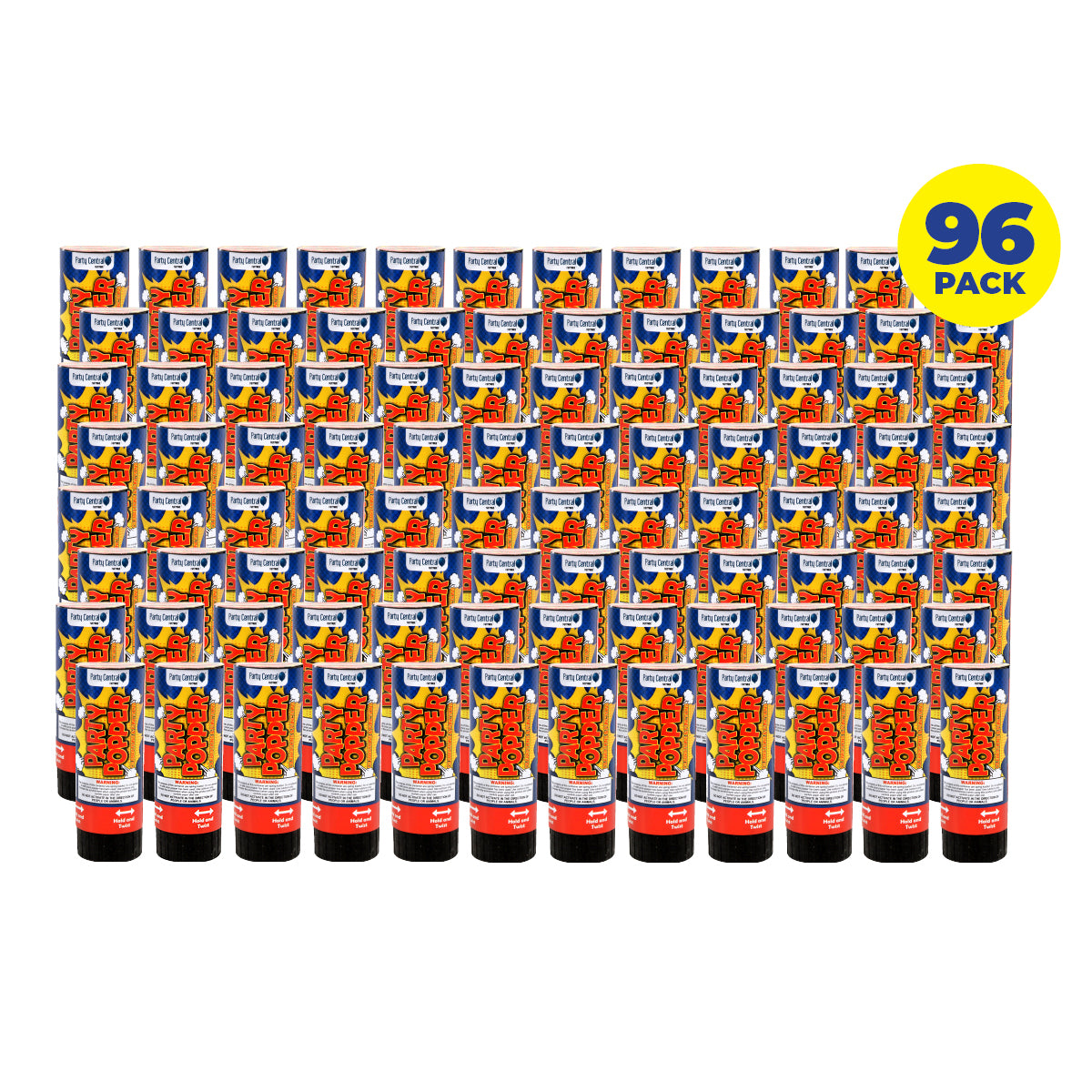 Party Central 96PCE Party Popper Twist Release Shimmering Confetti 11cm