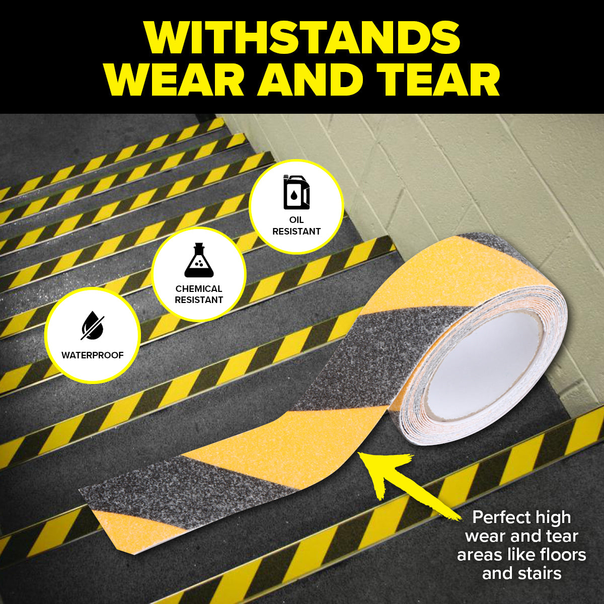 Handy Hardware 12PCE Hazard Tape High Visibility & Grip Waterproof 5m x 50mm