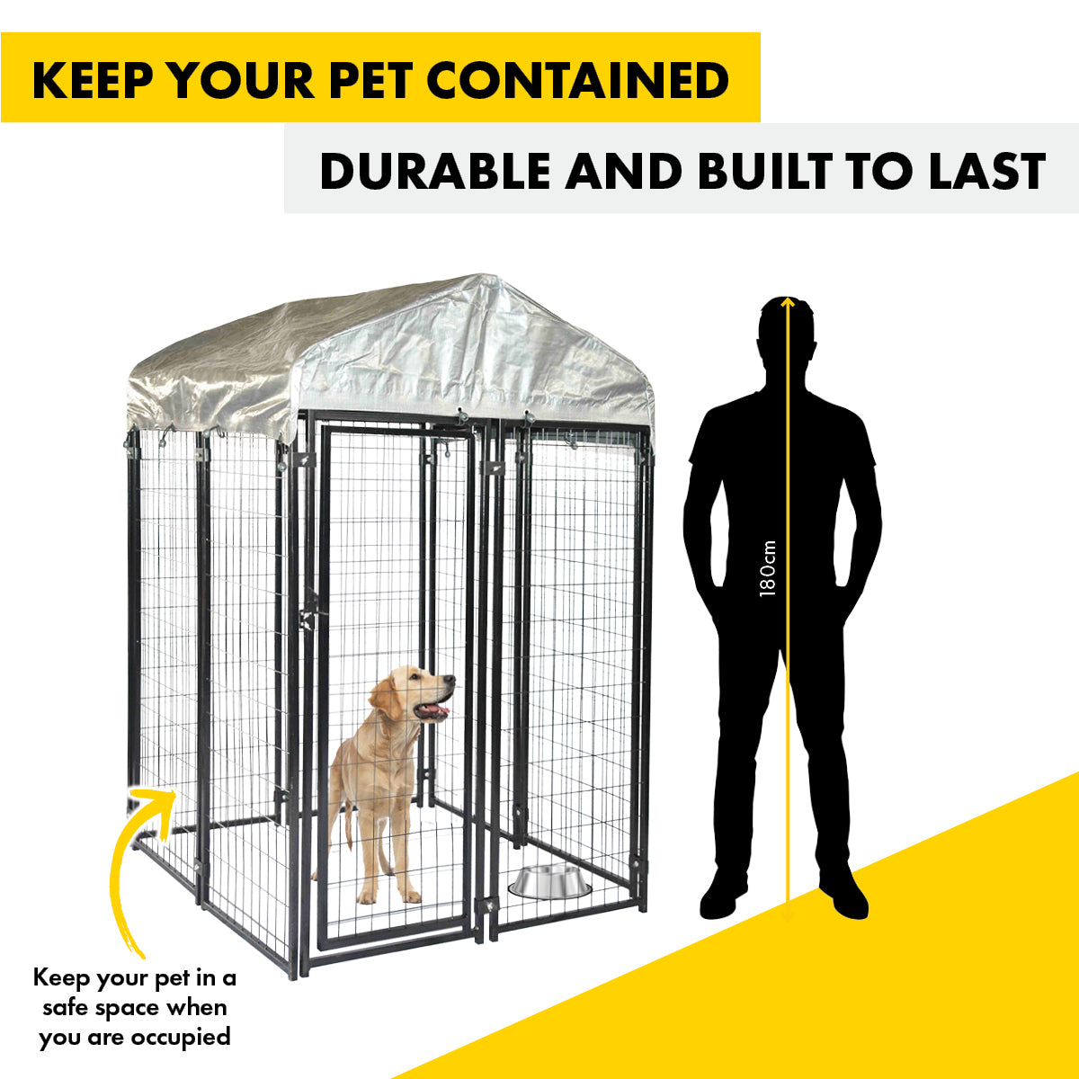 Pet Basic 1.83 x 1.22 x 1.22m Dog Kennel Enclosure Waterproof Lockable Gate