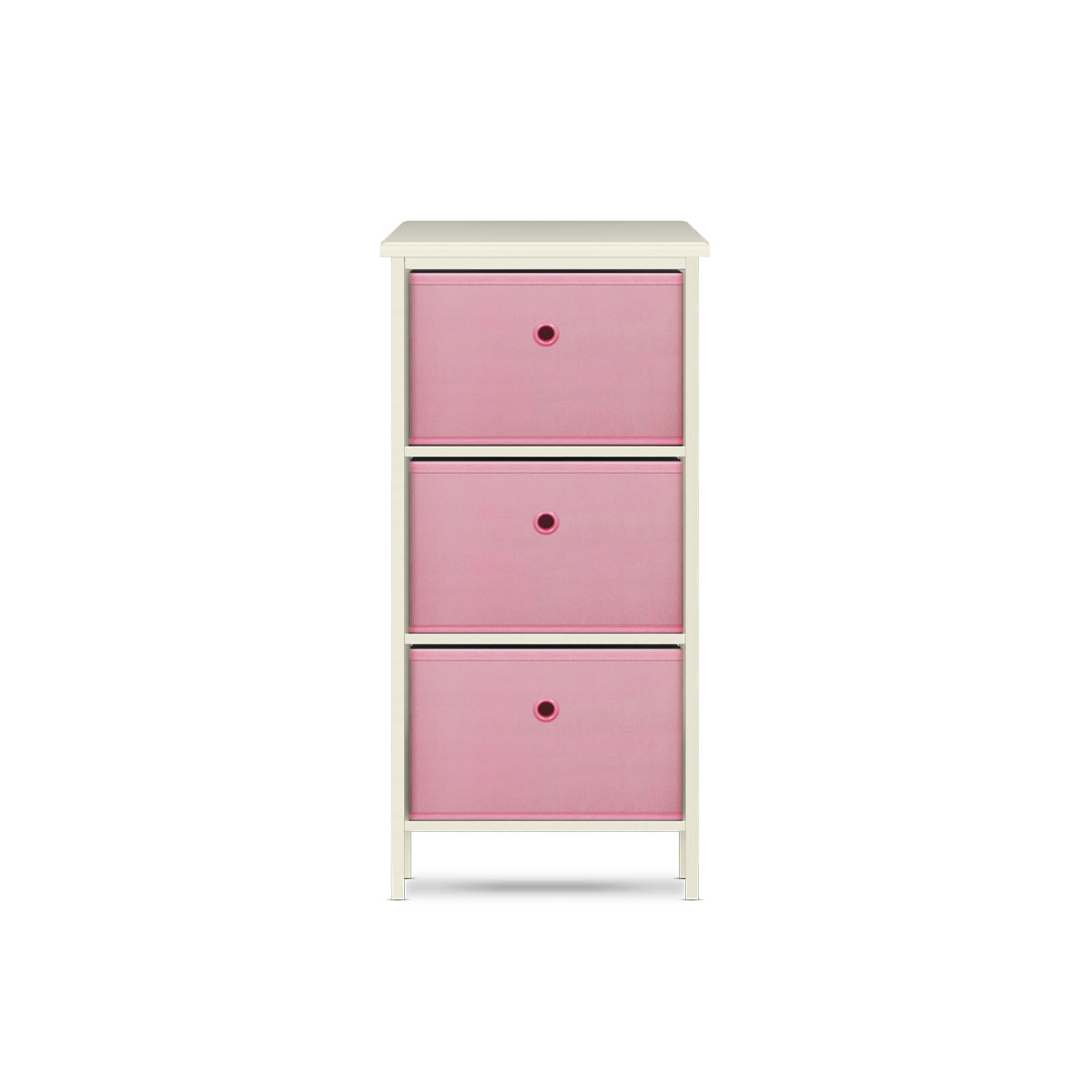Home Master 3 Drawer Pine Wood Storage Chest Pink Fabric Baskets 70 x 80cm