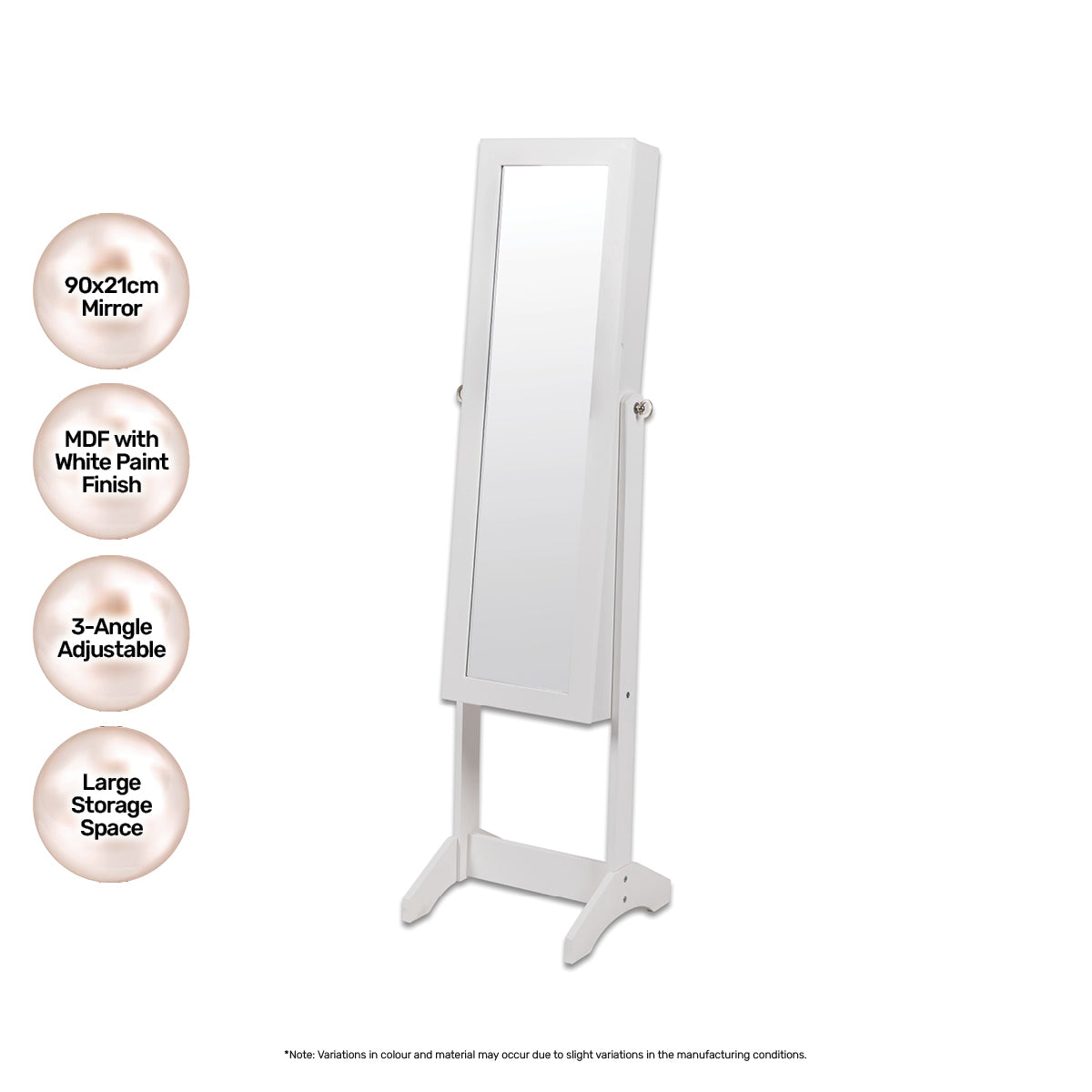 Home Master 140cm Full Length Mirror Jewellery Cabinet Adjustable Angle