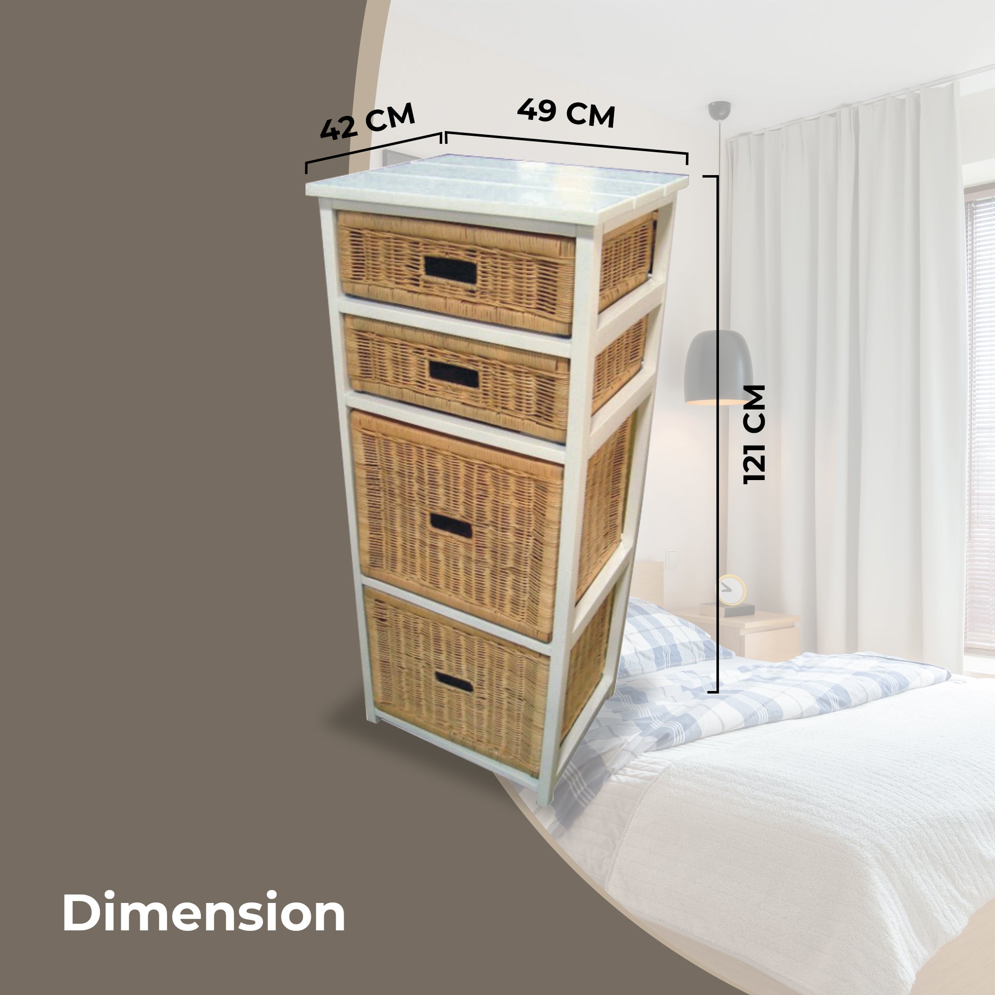 Hyssop Tallboy 4 Chest of Drawers Cane Bedroom Kitchen Bathroom Storage Shelf