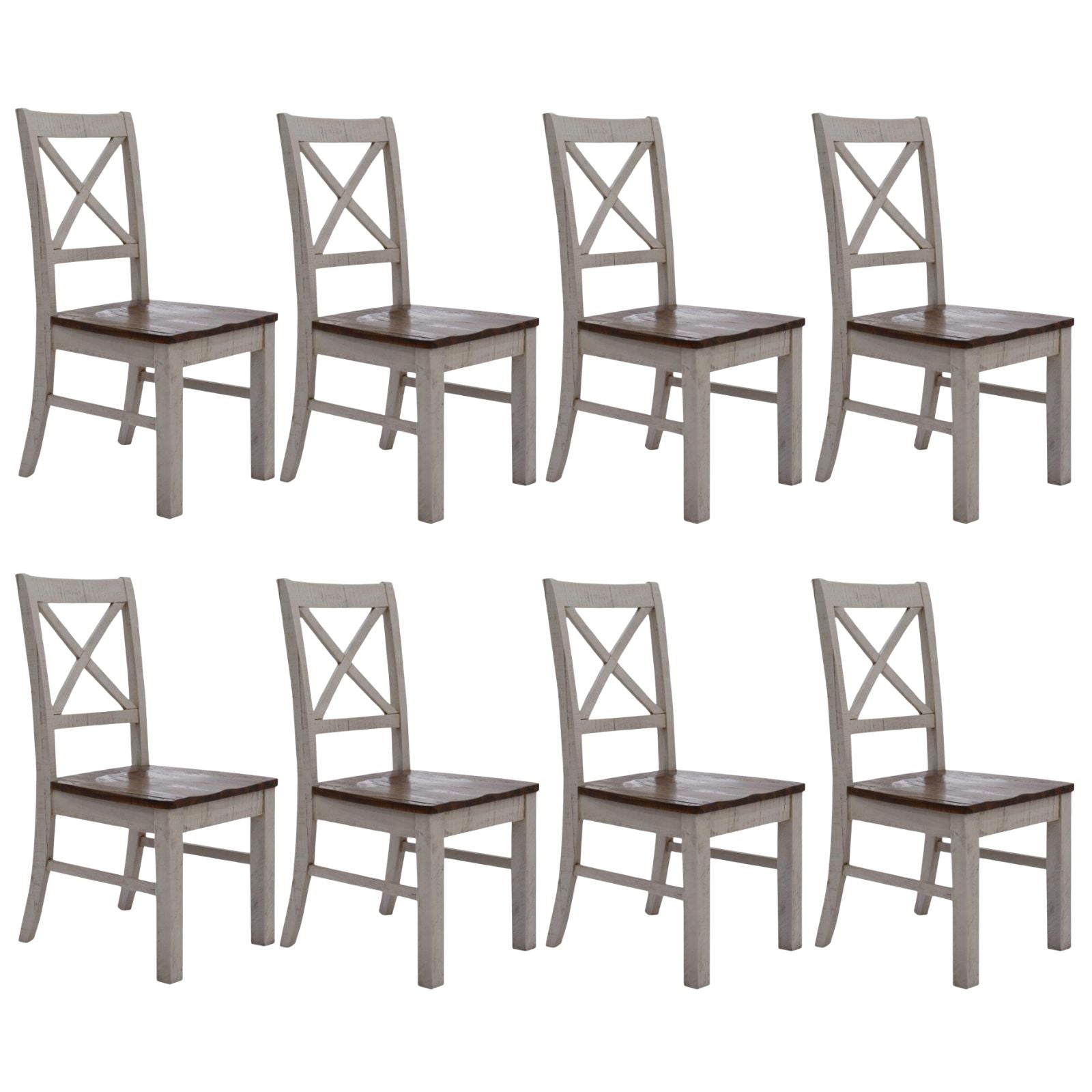 Erica X-Back Dining Chair Set of 8 Solid Acacia Timber Wood Hampton Brown White