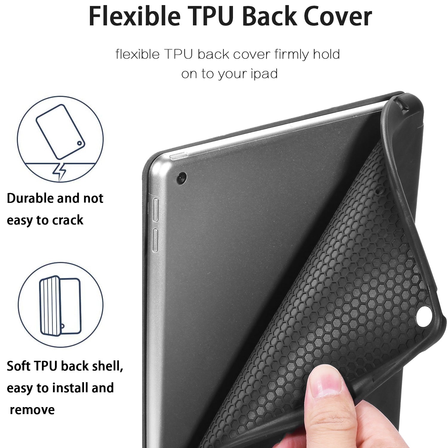 IPad 10.2 2019 7th Pencil Holder Slim Smart TPU PU leather Soft Edge Case Black