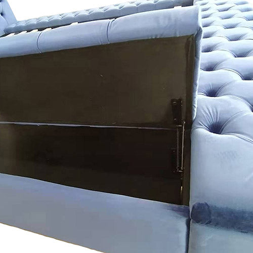 Queen Size Storage Bed Frame Elegant Luxury Velvet in Navy Blue Colour
