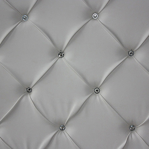 Queen Size Bed Frame in White Faux Leather Crystal Tufted High Bedhead Bentwood Slat