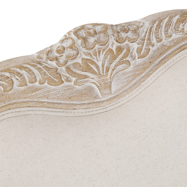 Oak Wood White Washed Finish Rolled Armrest 1 Seater Sofa Linen Fabric