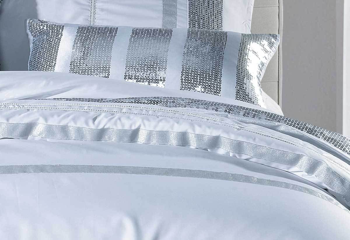 Luxton Queen Size White Striped Sequins Quilt Cover Set(3PCS)