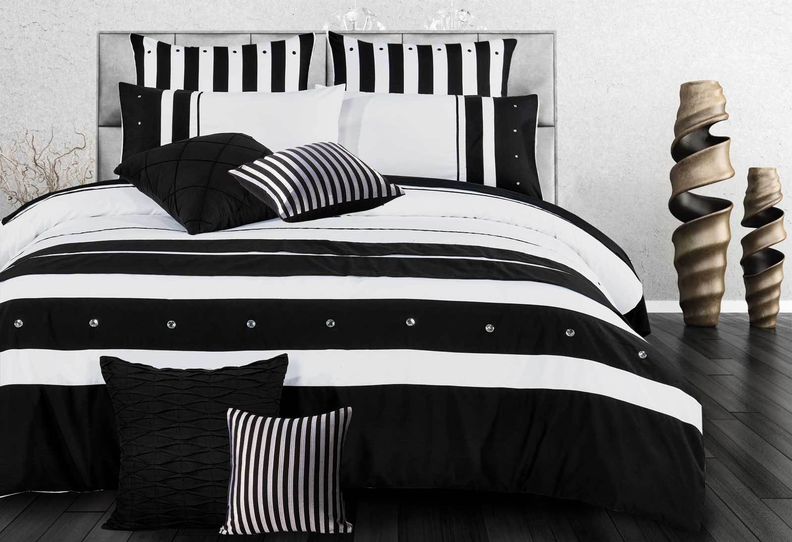 Luxton King Size Black White Striped Quilt Cover Set(3PCS)