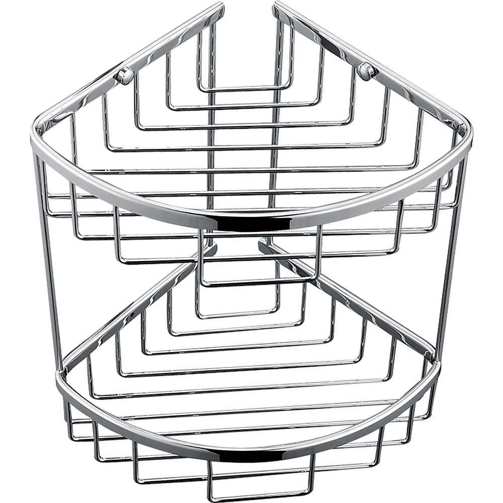 2-Tier Corner Bathroom Basket Shelf Rail Rack