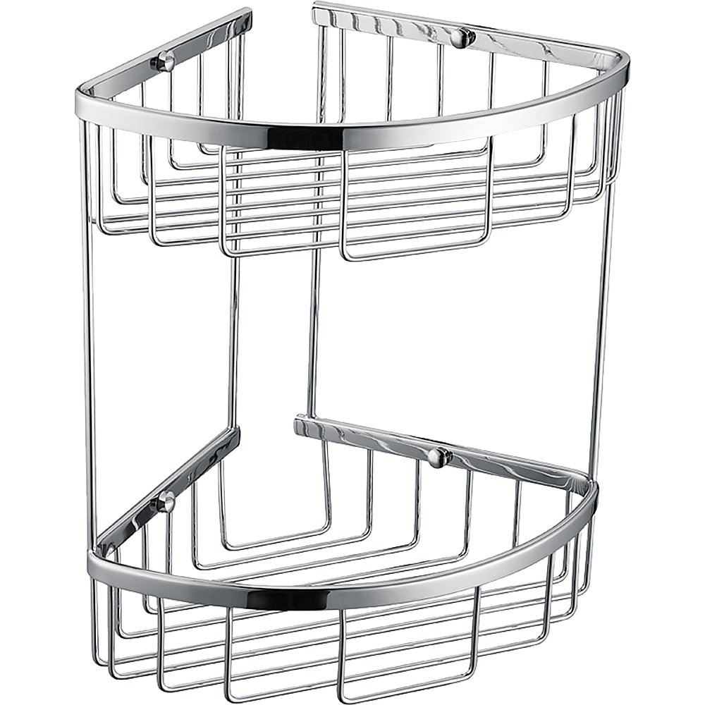 2-Tier Corner Bathroom Basket Shelf Rail Rack