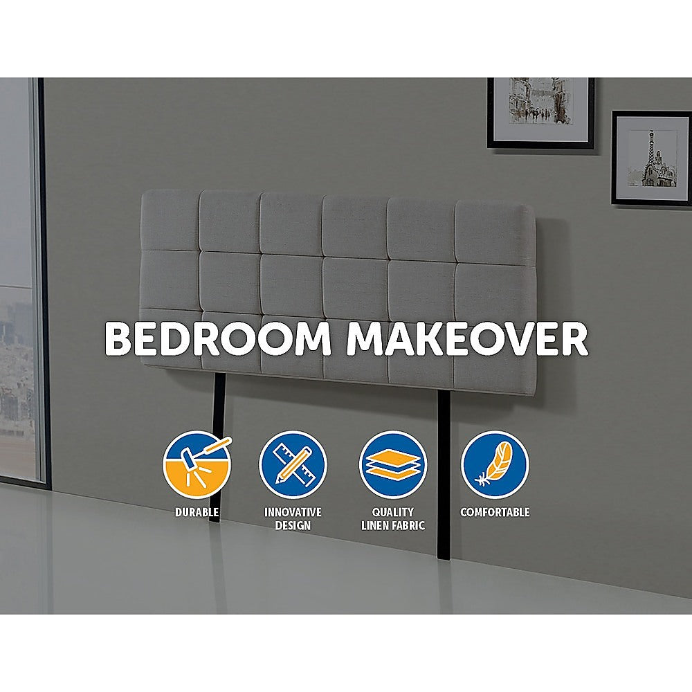 Linen Fabric Double Bed Deluxe Headboard Bedhead - Beige