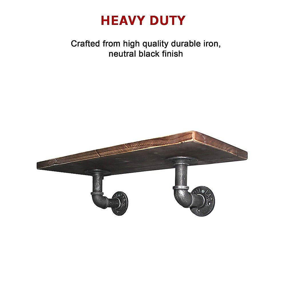 Industrial Black Iron Pipe Bracket Wall Mounted Floating Shelf  - Set of 2