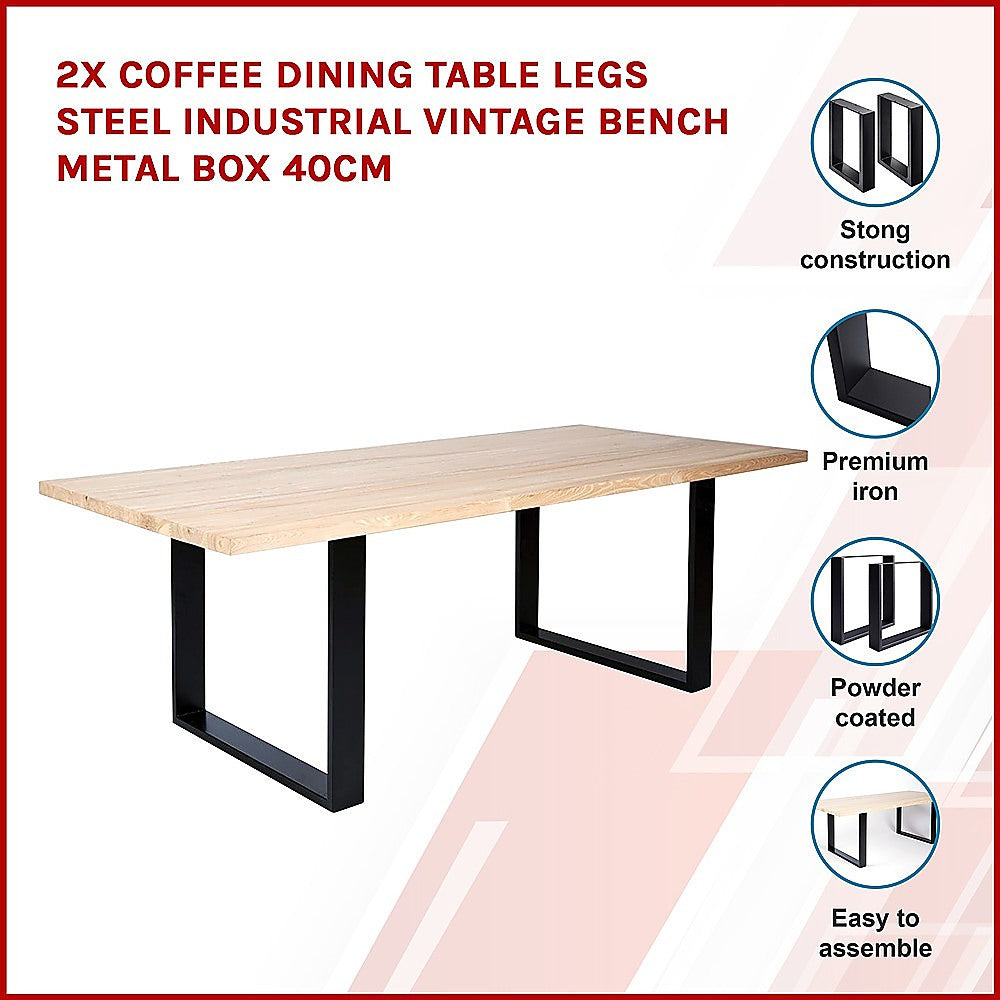 2x Coffee Dining Table Legs Steel Industrial Vintage Bench Metal Box 40CM